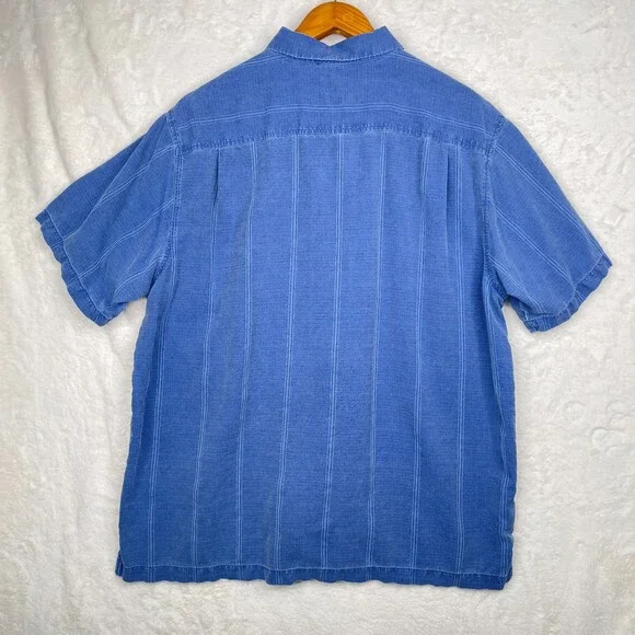 Tommy Bahama Silk Camp Shirt Mens 2XL Bali Hawaiian Blue Tropical Leaves - Picture 2 of 10